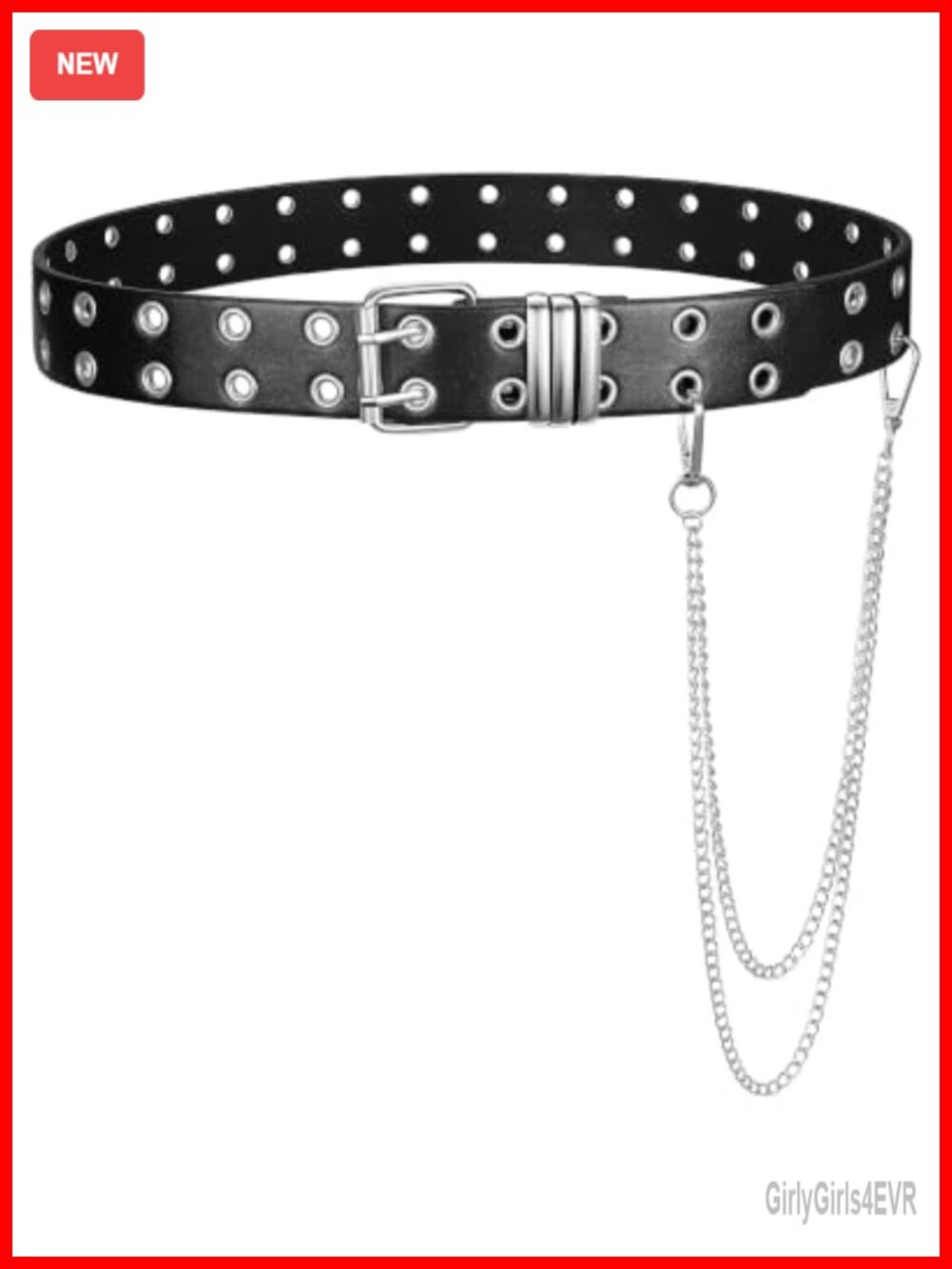Unisex Double Grommet Studded Faux Leather Belt with Chain